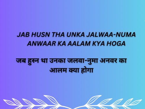 jab husn tha unka jalwaa-numa, anwaar ka 'aalam kya hoga / जब हुस्न था उनका जलवा-नुमा, अनवर का 'आलम क्या होगा'